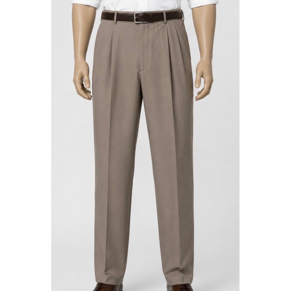 RBM Mens Pleated Dress Pants Taupe Brown 40x32 Classic Fit Trousers Slacks